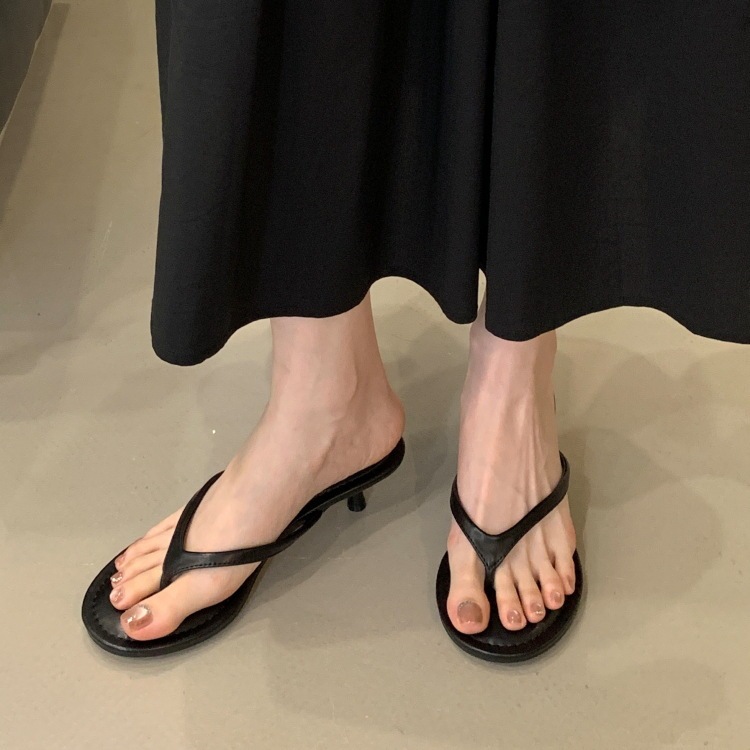 人字拖鞋女夏外穿气质绒面仙女风复古设计感小猫跟夹趾凉拖|undefined