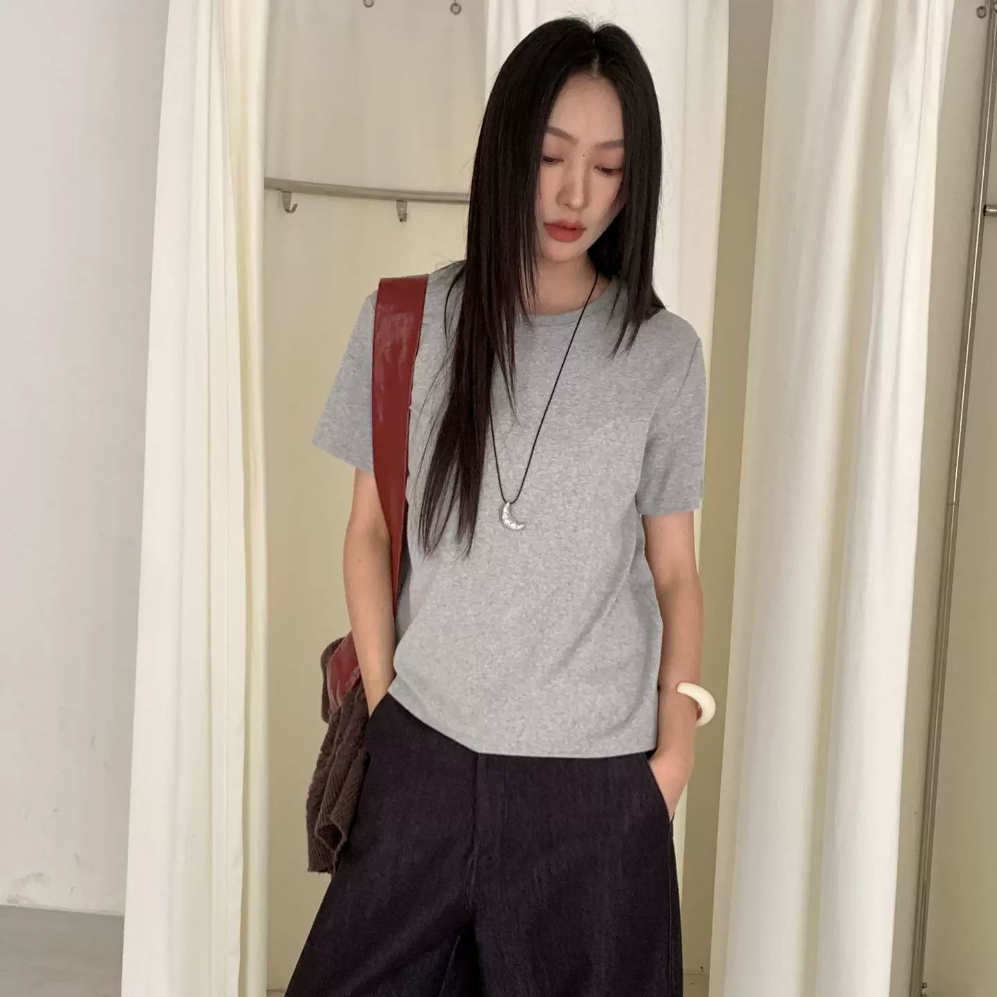 6UP早秋韩系极简纯色棉T恤短袖广州13行新款多色百搭上衣女50099