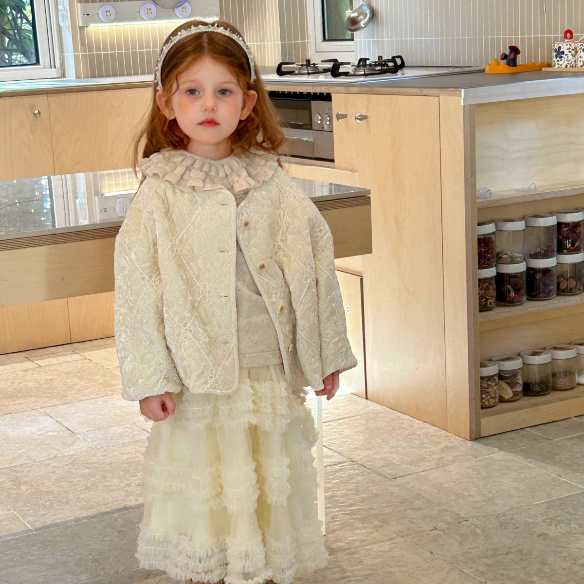 2025秋冬女童新款夹棉丝绒小香风花朵棉服绗绣外套开衫