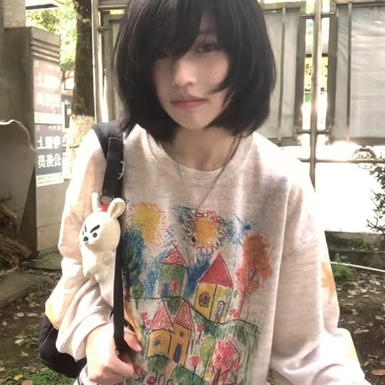 【广州原版面料彩点】色手绘涂鸦防晒罩衫女网纱宽松长袖T恤花色|undefined