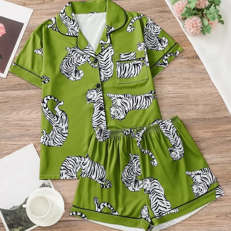 New Amazon Independent Site Best-Selling 3D Women's Short-Sleeved Pajama Set, with Hemming and Pod Customization