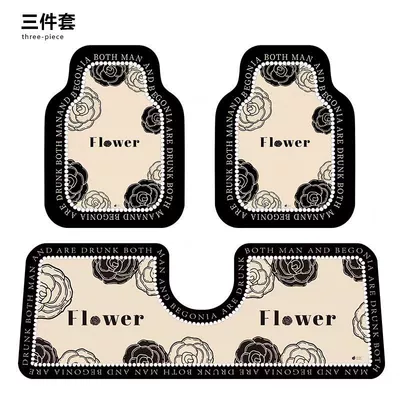 Car Carpet: ring velvet universal car mat - black-frame-ink-background-camellia-opening-g-three-piece-set