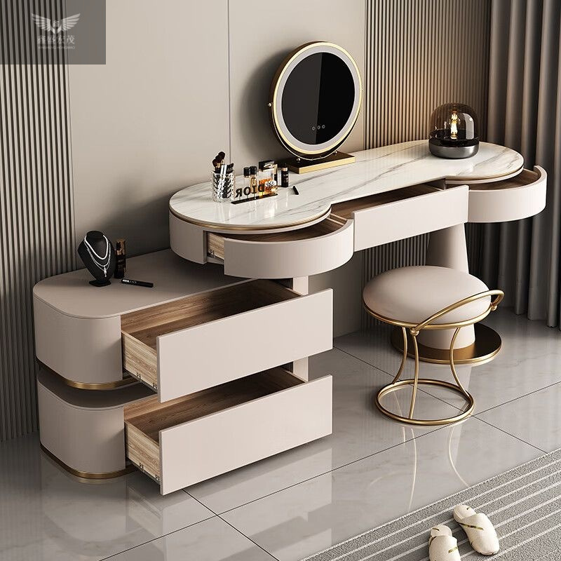 Madera sólida moderna simple dormitorio de mesa de maquillaje de tabla de roca de alto nivel pequeño gabinete de maquillaje de la mesa de maquillaje de la cama principal