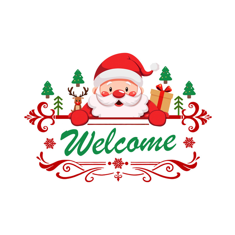 跨境亚马逊卡通圣诞老人门贴装饰welcome英文背景客厅家居装饰贴|undefined