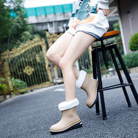 雨鞋女款2023新款水鞋女防水学生雨靴女简约款外穿短筒加绒保暖鞋