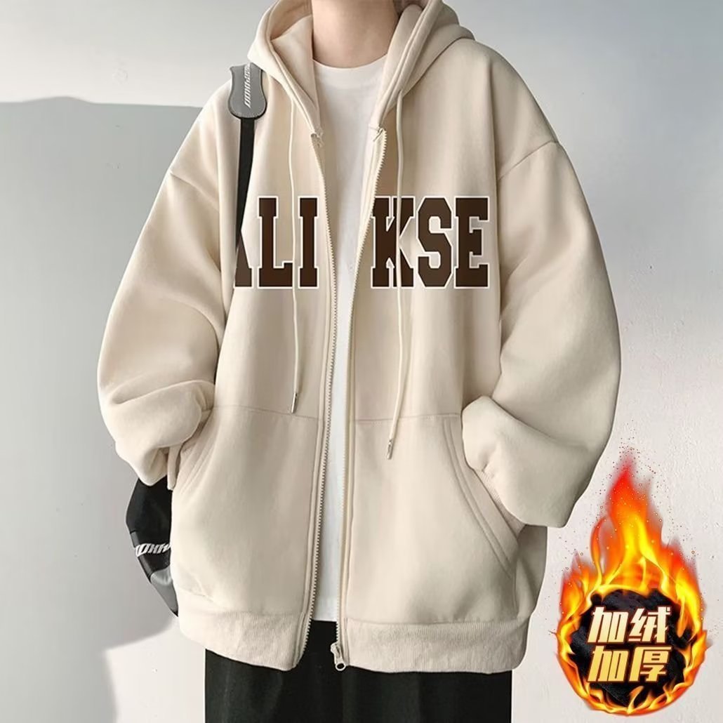 미국 스타일 남성용 봄, 가을, 겨울 후드 집업 스웨트셔츠 트렌디 브랜드 남성 프린트 스웨트셔츠