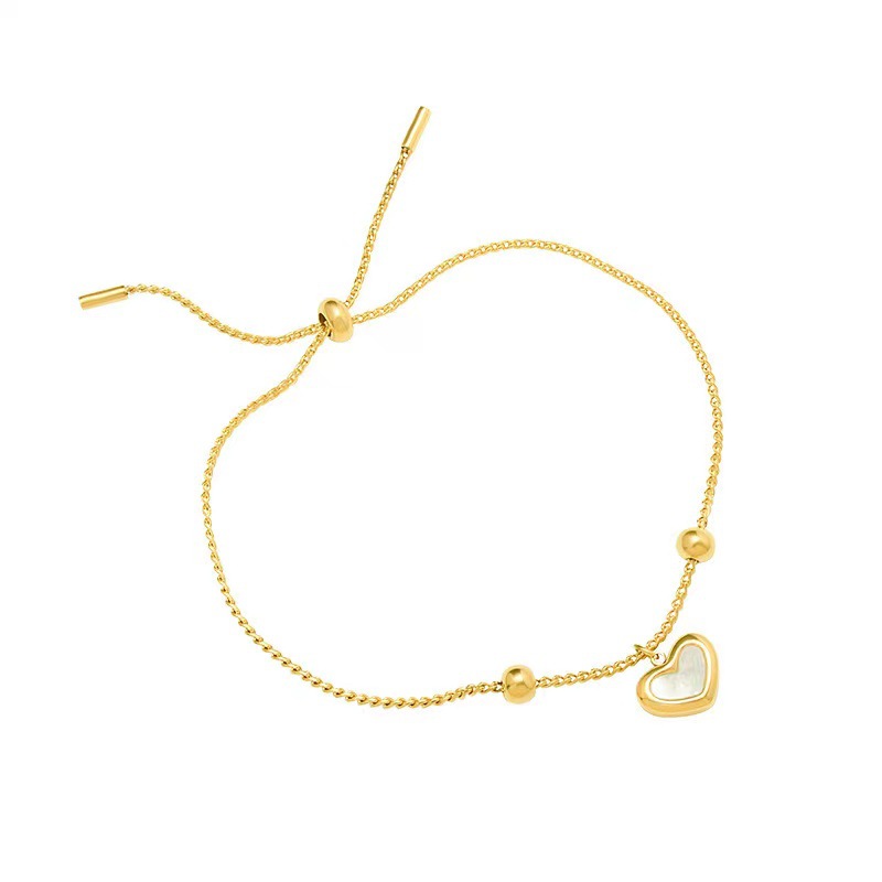Heart Shape Pattern Women'S Gender Retro Heart Shape Titanium Steel Inlay Shell Bracelets 1 Piece
