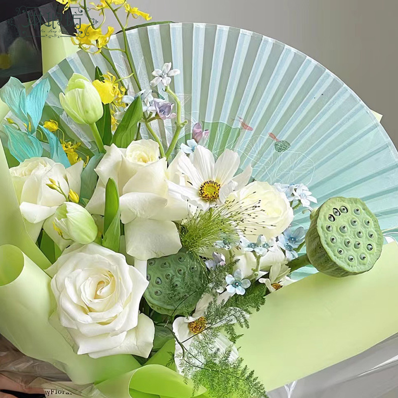 Flor de verano vid loto ventilador plegable Flor de semilla de loto ramo accesorios de embalaje accesorios florales nuevo ventilador de hoja de loto chino