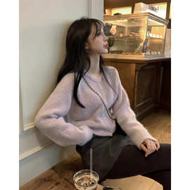 现 2025秋季新款韩国东大门baby酱温柔小金扣毛绒感针织毛衣开衫