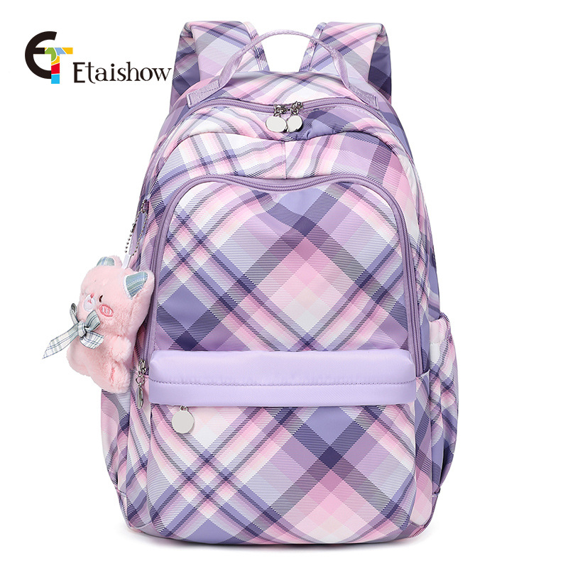 Fábrica al por mayor mochila femenina estudiante de secundaria lindo gato impresión gran capacidad impermeable chica