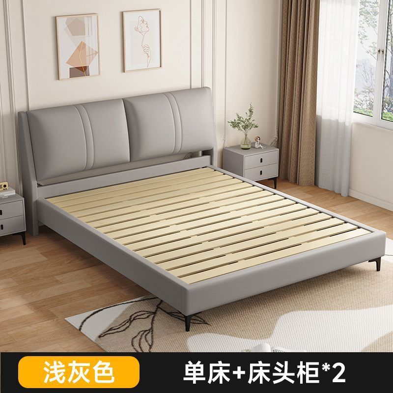 寝室家具セット無垢材ベッドレザーアートベッド大型ウェディングベッドホテル卸売ベッドレンタルルームソフトベッド猫の爪レザーベッド