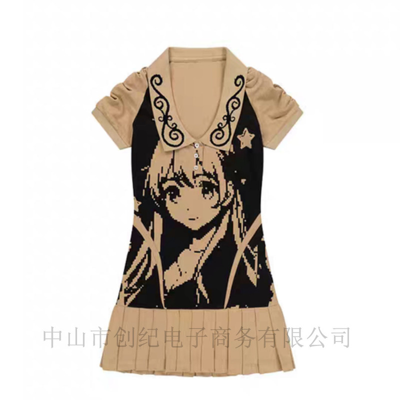 2025 European and American Export Cartoon Print Women's Collared Sexy Pleated Skirt Fashion Sexy Dress Wholesale 2025 European and American Export Cartoon Print Women's Collared Sexy Pleated Skirt Fashion Sexy Dress Wholesale
