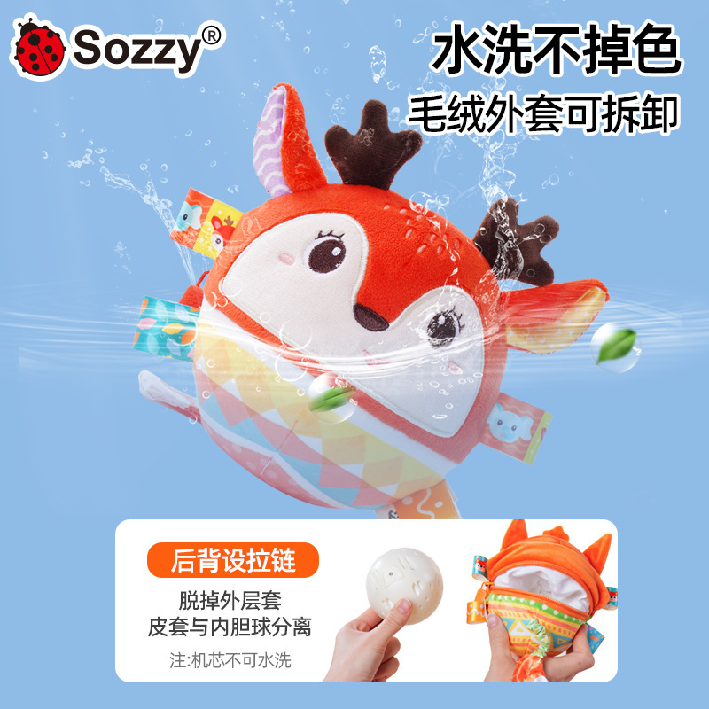 Sozzy música recién nacida saltar pelota bebé acariciar peluche educación temprana campana bebé mano agarrar juguetes