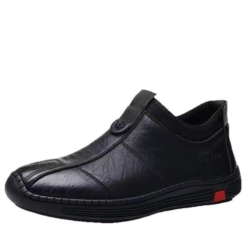 Soft leather soft sole one-piece men's casual leather shoes, padded and thick warm low-top cotton shoes for dad