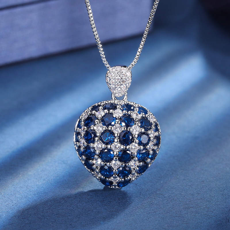 Zhuang Sheng joyas estilo coreano elegante colgante de mujer color tesoro europeo y americano diamante-incrustado simulación color tesoro COLLAR COLGANTE en forma de corazón diamante