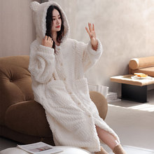 睡袍女士睡衣浴袍秋冬款冬季连帽长款法兰绒加厚加绒珊瑚绒可外穿