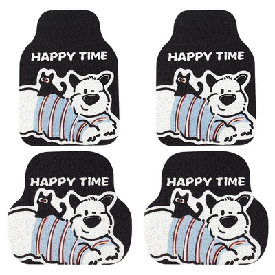 Cartoon Cute Car Interior Mud Scraping: Universal Foot Pad - happy-cat-and-dog-complete-vehicle-50655050cm-wire-loop-four-piece-set
