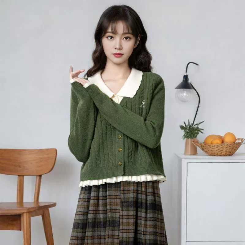 Женский вязаный свитер большого размера «под две части» свободного кроя, весна-осень 2025, новый стиль, топ с лоскутным дизайном