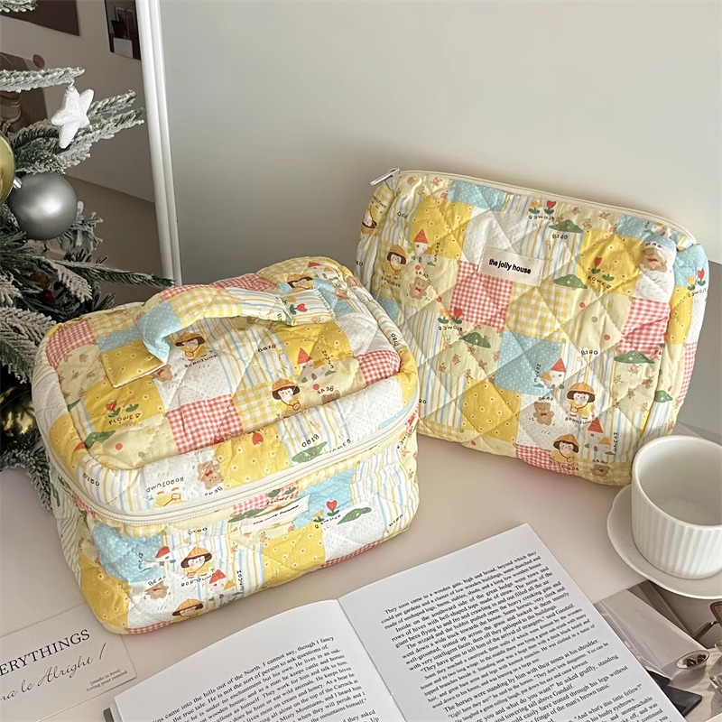 Versión coreana de la bolsa de cosméticos con lazo simple, bolsa de lavado de viaje portátil de gran capacidad, bolsa de almacenamiento de cosméticos para niñas