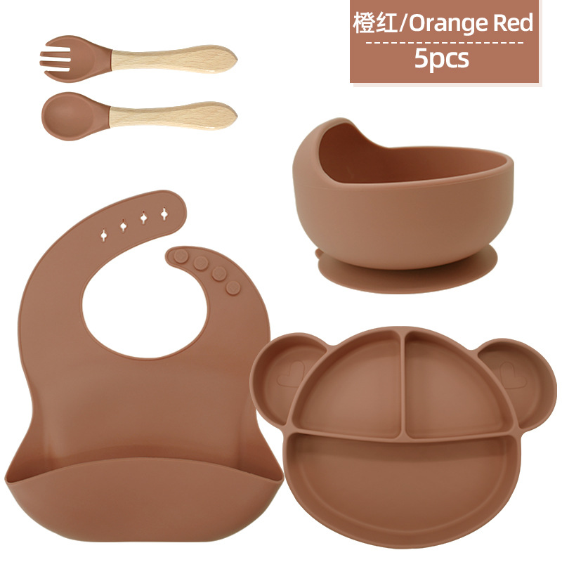 Transfronterizos de plato de silicona para niños bacon de comidas de grado alimenticio suplemento tazón cucharas de alimentación infantil cubiertos para bebés