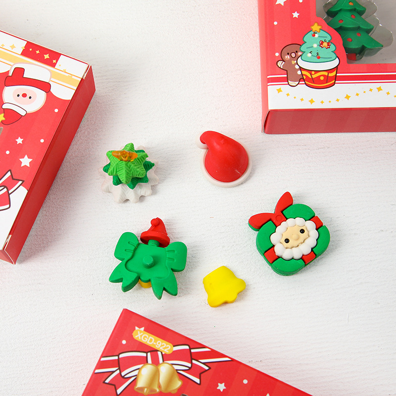 Caja de regalo de borrador de Navidad empalme borrador de lápiz de dibujos animados de escuela primaria regalo lindo Borrador de regalo de Navidad al por mayor