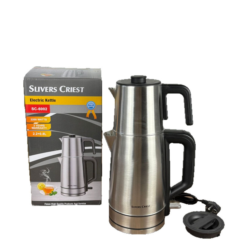 外贸出口电热茶壶不锈钢上下茶壶2IN1 Electric k