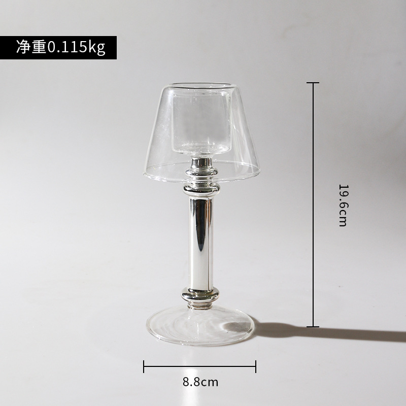 Lámpara de mesa Candelabro de vidrio ins vidrio simple de estilo europeo cena romántica candelabro de vidrio decoración creativa candelabro de plata