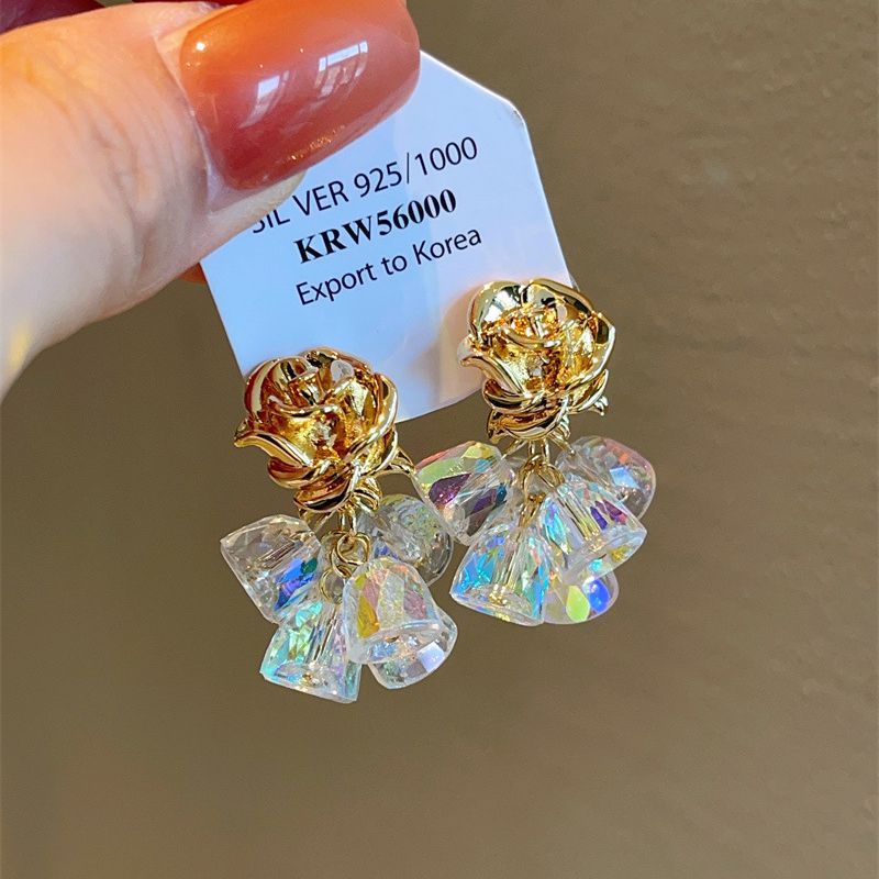 1 Pair Simple Style Flower Artificial Crystal Drop Earrings display picture 3