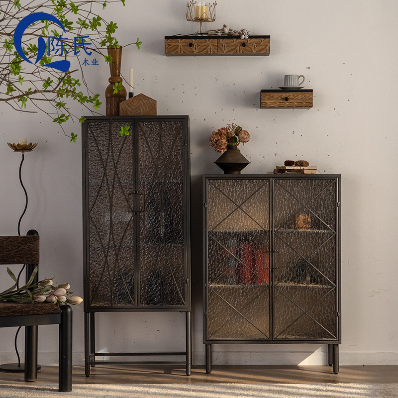 Water Ripple Glass Storage Cabinet, High-end Wall-mounted Side Cabinet, Hotel Decoration, Tea Cabinet, Wine Cabinet, Living Room, Home Small Apartment