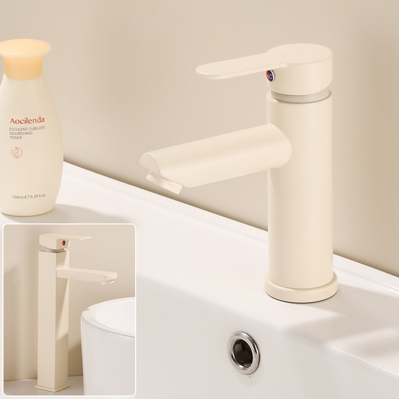 Cream white bathroom basin hot and cold faucet hotel-style bathroom washbasin basin single-hole faucet cross-border