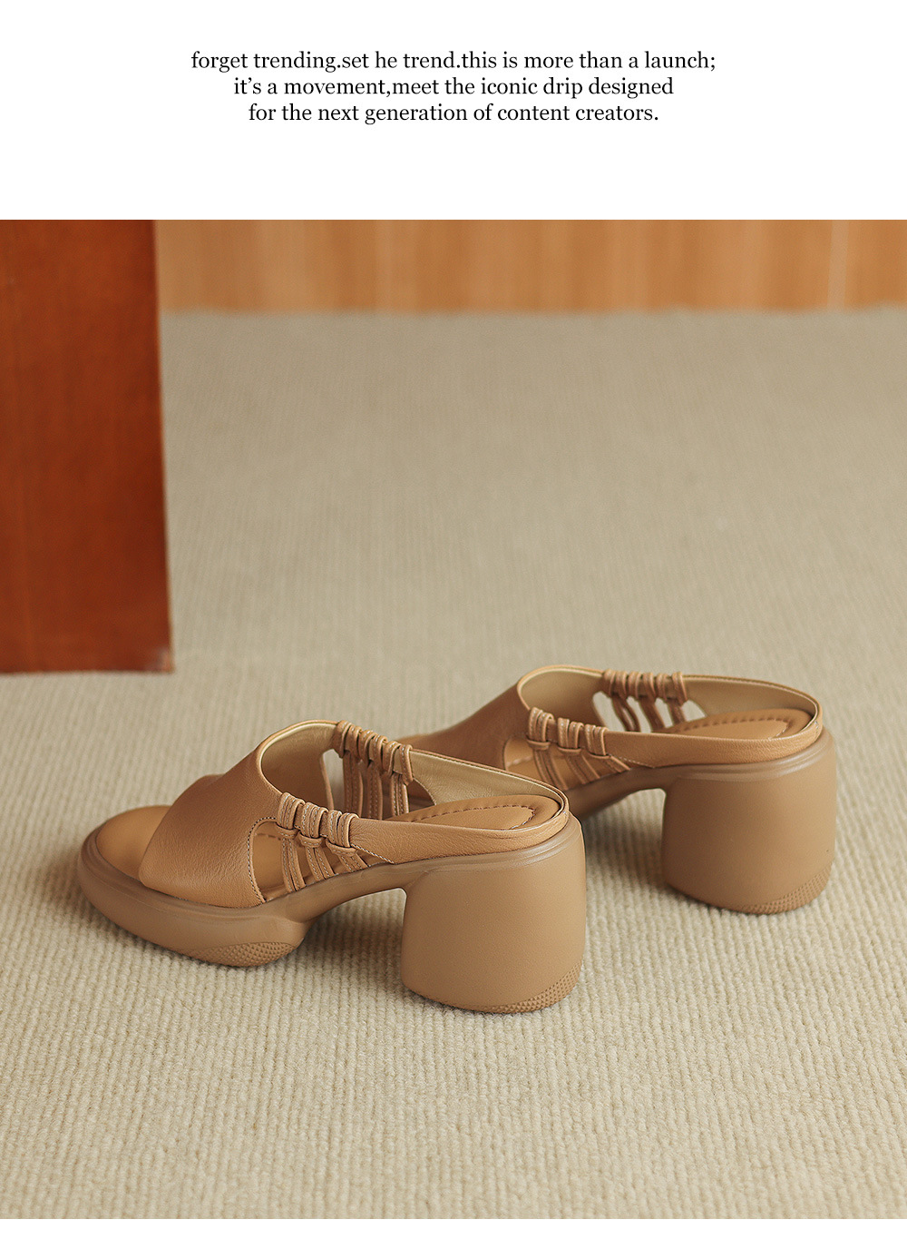Sandal cao gót nữ da cừu siêu mềm, gót vuông, mũi hở, đế dày, quai ngang đan lưới — màu trắng ngà, màu mơ chi tiết 18