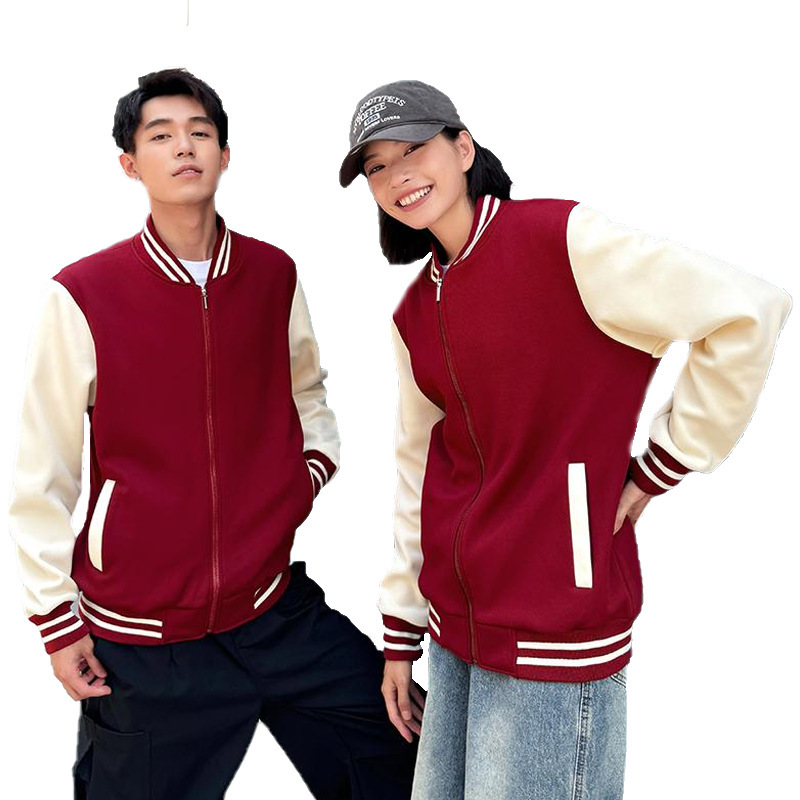 Zippered Baseball Jacket Sweatshirt Custom Printed Logo Party Class Uniform Sports Cardigan Jacket Color-Blocked Autumn Loose Fit Zippered Baseball Jacket Sweatshirt Custom Printed Logo Party Class Uniform Sports Cardigan Jacket Color-Blocked Autumn Loose Fit