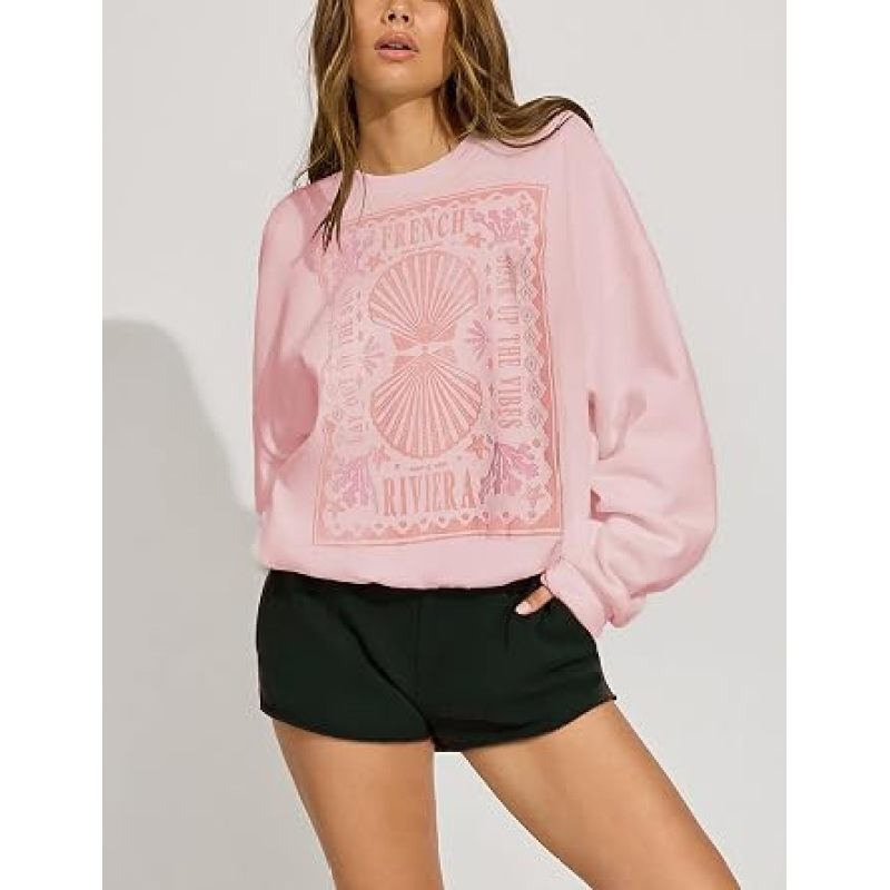 Cute sweatshirt for girls, Y2K beach-themed oversized pullover, preppy style, round neck, aesthetic sweatshirt Cute sweatshirt for girls, Y2K beach-themed oversized pullover, preppy style, round neck, aesthetic sweatshirt