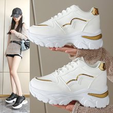 学院风厚底皮面运动鞋2025秋冬新款系带金色老爹鞋女式大码休闲鞋