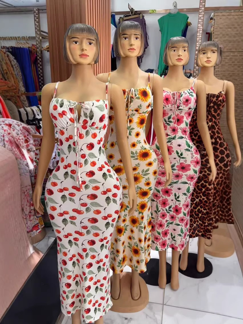 Vestido Largo de Color Sólido para Mujer en Algodón y Seda de Hielo con Cuello en V para Viaje