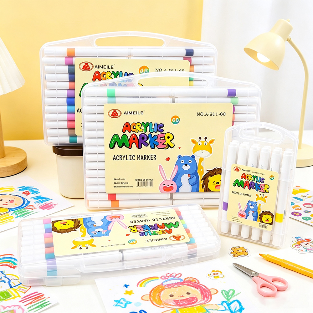 Flat box-packed acrylic markers, easy to wash, student art-specific watercolor pens, non-bleed, children's doodling and painting pens