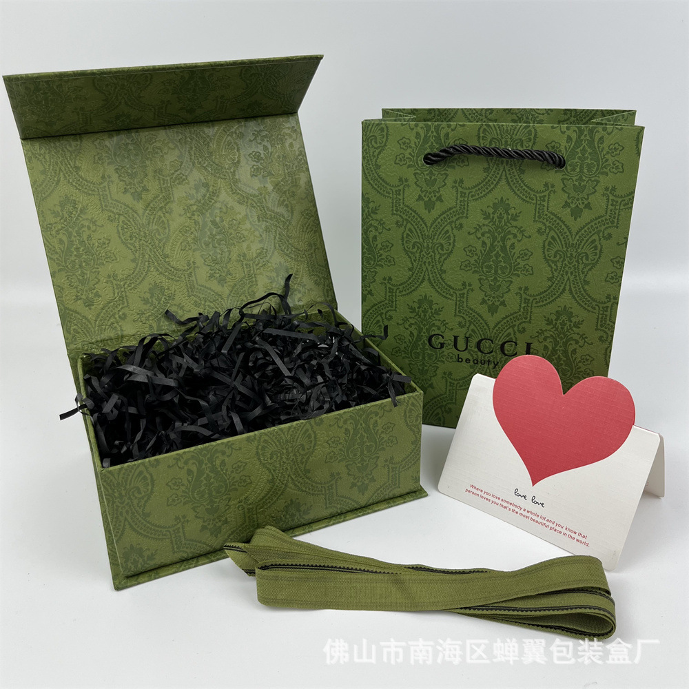 플립 뚜껑 상자 + 선물 가방 + 리본 + 인사말 카드