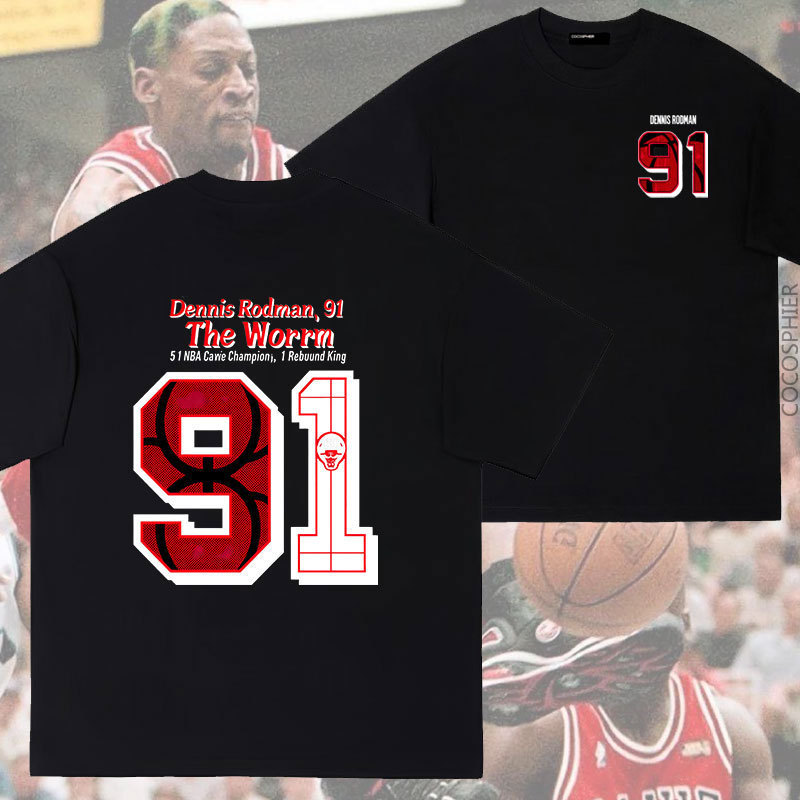 Original Rodman Bulls Pure Cotton Short-Sleeved T-Shirt Loose Top Summer Sports Half-Sleeved Off-Shoulder Clothes