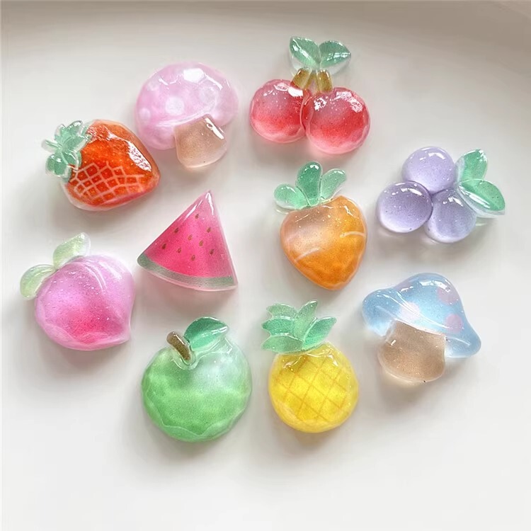 simulation crystal fruit watermelon apple grape cherry strawberry mushroom cream gel mobile phone case diy resin material