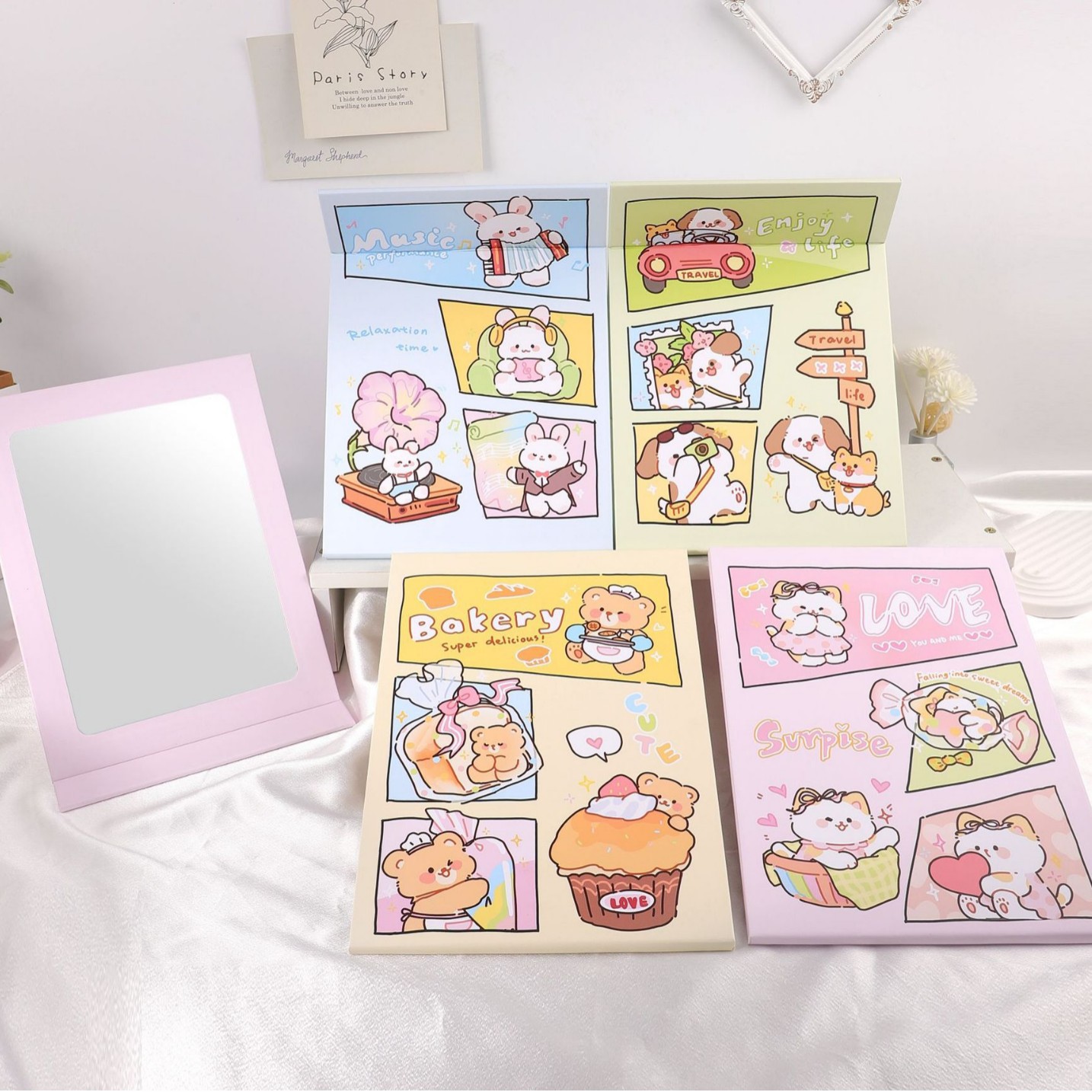 Espejos de Papel al por Mayor, Espejos de Maquillaje Plegables, Espejos de Mesa, Espejos de Vanidad Creativos, Suministros para Papelerías, Espejos de Escritorio para Dormitorios Estudiantiles