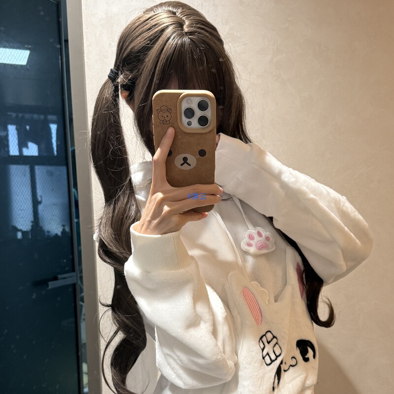 Nuonuo Bear Wig Internet Celebrity Shao Luo 83 New Style Double Ponytails with Bangs Long Curly Hair Sweet Girl Full Headgear Nuonuo Bear Wig Internet Celebrity Shao Luo 83 New Style Double Ponytails with Bangs Long Curly Hair Sweet Girl Full Headgear