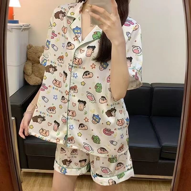 Comercio exterior de Vietnam verano nuevo estilo nube rebeca de algodón solapa dulce pijama de dibujos animados pantalones cortos de manga corta traje de servicio a domicilio para mujer