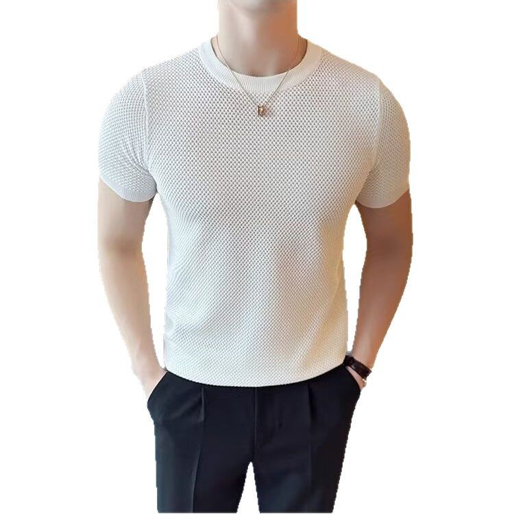 Verano nuevo cuello redondo camiseta de manga corta camiseta de punto hombre hielo delgado camiseta comercial delgada comercio exterior al por mayor transfronterizo