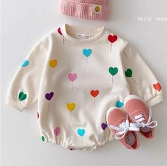 2022 Baby and Child Coveralls Korean Style Love Printed Romper Suit for Girls Baby Onesies Girls Harness Newborn Romper Suit
