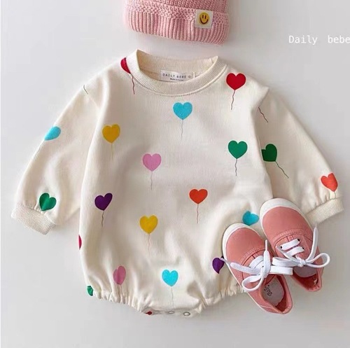 Baby and Child Coveralls Korean Style Love Printed Romper Suit for Girls Baby Onesies Girls Harness Newborn Romper Suit