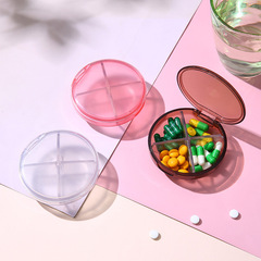 Creative round four-grid transparent medicine box, portable, disassemblable, pill sorting box, medicine pill organization and packing box, small medicine box, wholesale