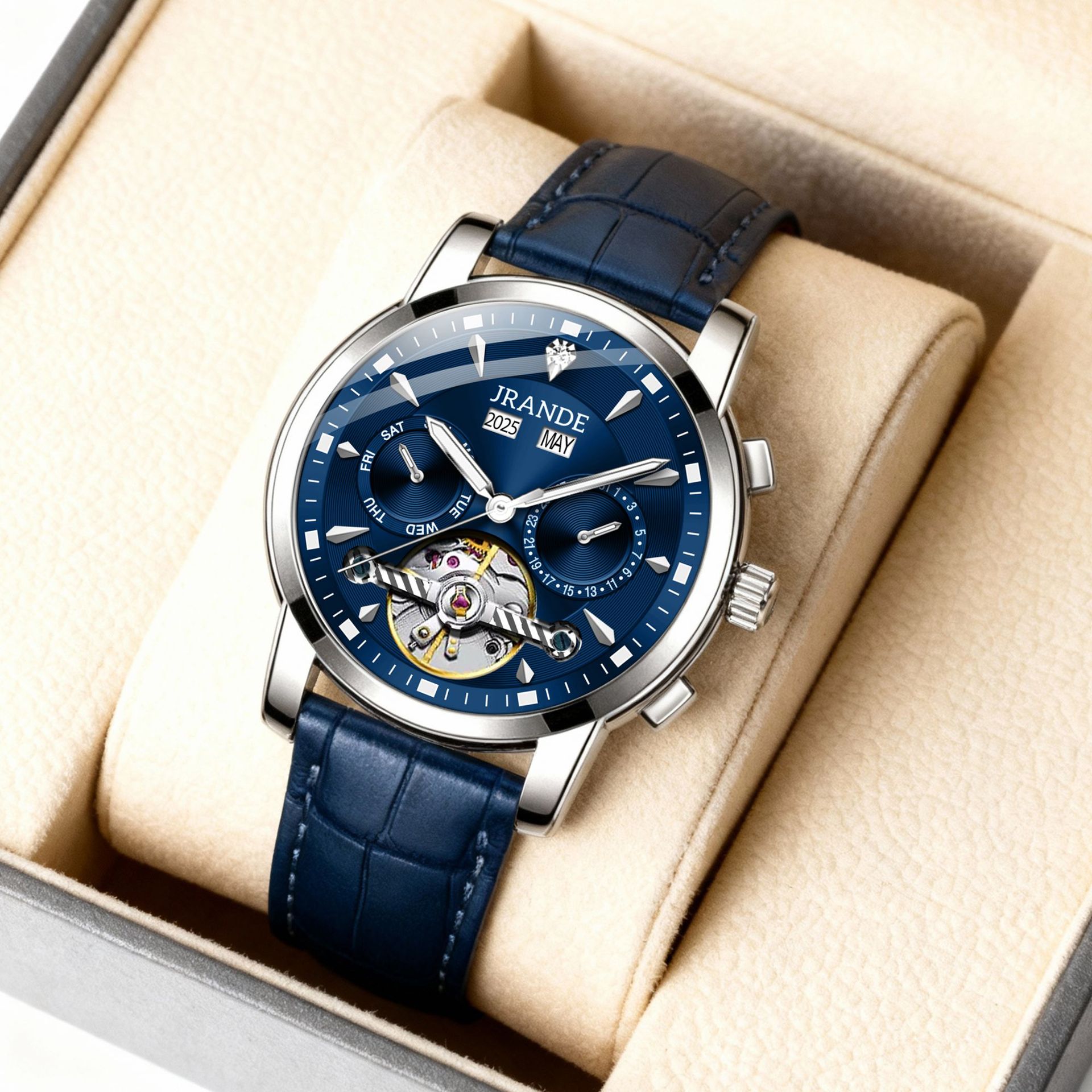 Gelangdi's New Waterproof Men's Mechanical Watch with Leather Strap, High-End Men's Watch, Cross-Border Supply Distribution, Dropshipping