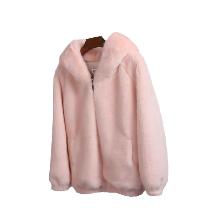 Women's Clothing Loose autumn and winter new style versatile fur plush thickened hooded mink short fur coat jacket_voghion.com