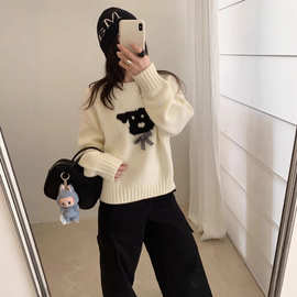 秋冬卡通毛绒小狗重工毛衣女韩系奶fufu宽松慵懒风套头上衣G1598
