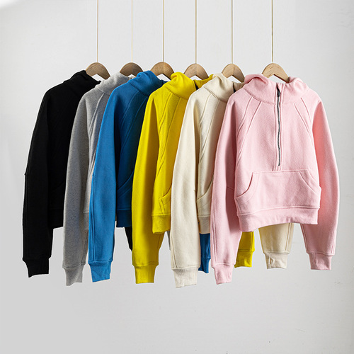 Cross-border scuba oversized half-zip hooded sweatshirt women winter short coat loose casual yoga